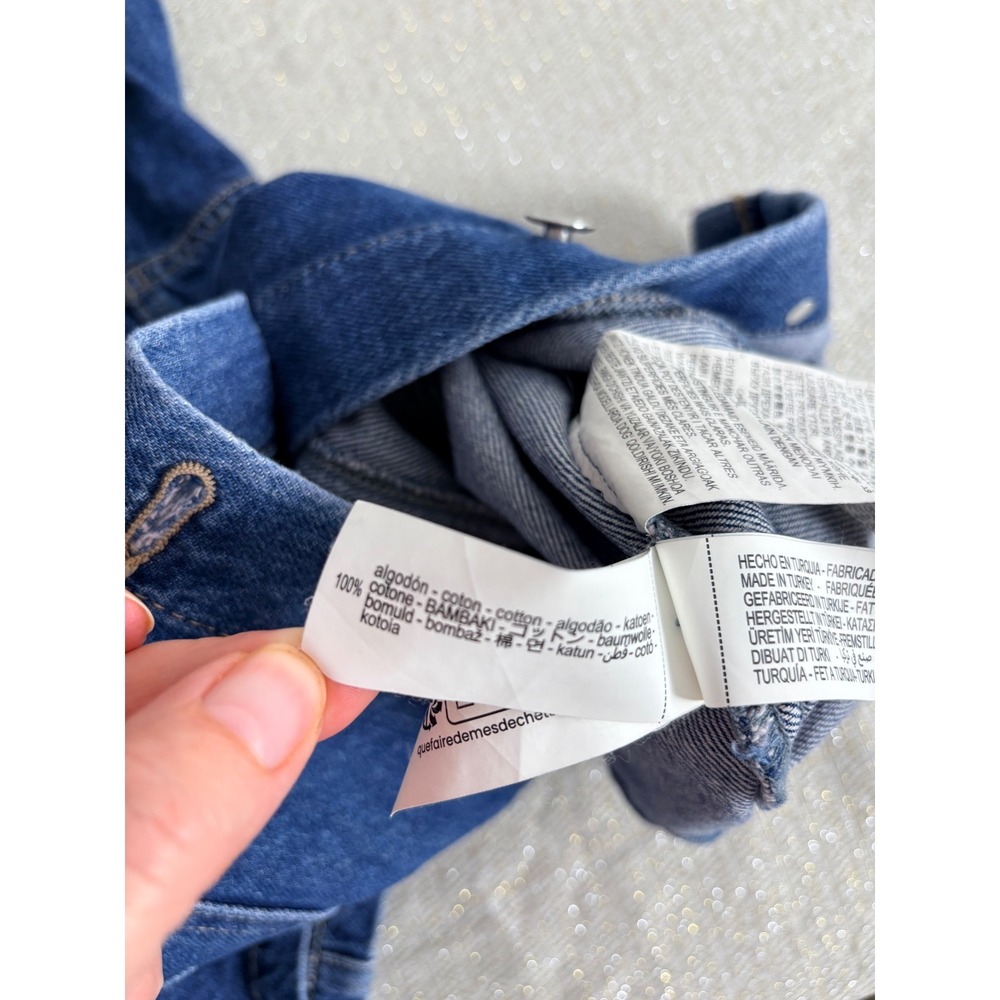 Zara Denim Mini Dress Large‎ Blue NEW Button Down Cap Sleeve Tailored Structured - Picture 8 of 8